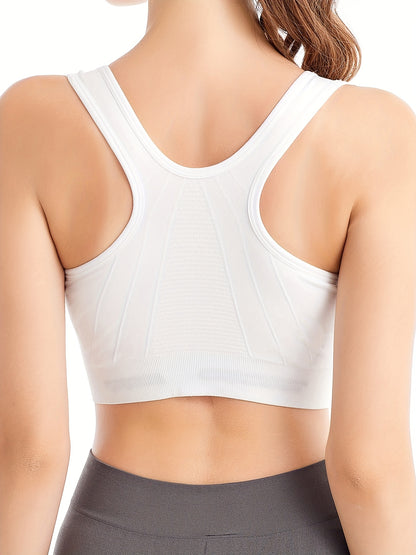 Three front zipper sports bras for running and yoga, comfortable and soft, designed for women's lingerie and underwear.