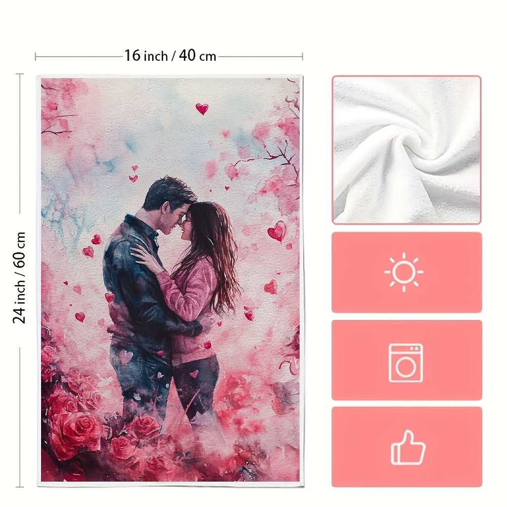 Set of 2 Ultra Soft Kitchen Towels Featuring Romantic Cherry Blossom & Heart Design, Exceptionally Absorbent, Easily Washable Dish Hand Towels. Ideal for Valentine's Day Decor, measuring 40.64x60.96 cm. Perfect Addition to Your Dish Towel Collection.