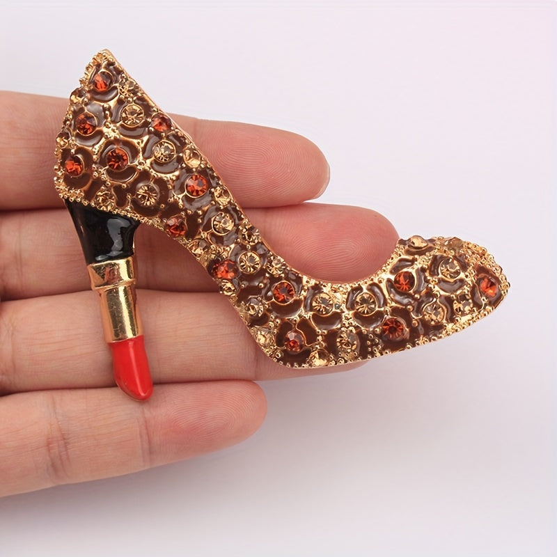 Unique Vintage Rhinestone High Heel Brooch Pin with Irregular Shape Design, Versatile Fashion Accessory for Elegant Women, Lapel Pin Jewelry - Wholesale Options Available