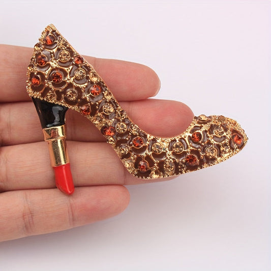 Noyob Vintage Rhinestone Yuqori Poyabzal Brosh Pin, Noan'anaviy Dizayn, Nafis Ayollar uchun Ko'p Maqsadli Moda Aksessuari, Lapel Pin Zargarlik - Ulgurji Variantlar Mavjud