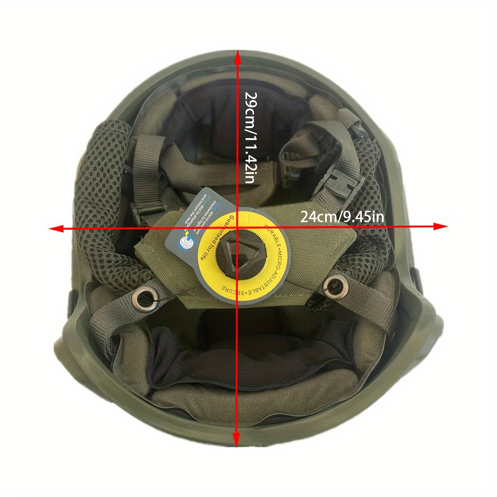 Green fiberglass tactical helmet with adjustable suspension for outdoor sports and CS paintball games.