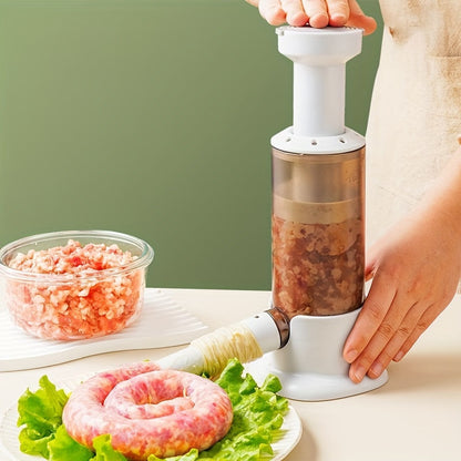 One-piece Manual Sausage Maker for Home Use, with 4 Filling Nozzles, Made of Food-Safe Plastic, Ideal DIY Tool for Making Homemade Salami and Canned Sausages.