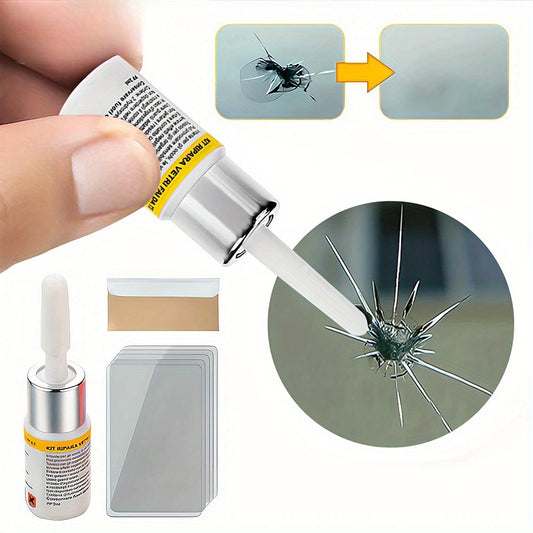 DIY Car Windshield Crack Repair Kit restores glass scratches and cracks with curing glue.