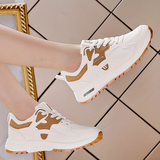 Contrast color sports shoes for women, lace-up low top sneakers for running and walking.