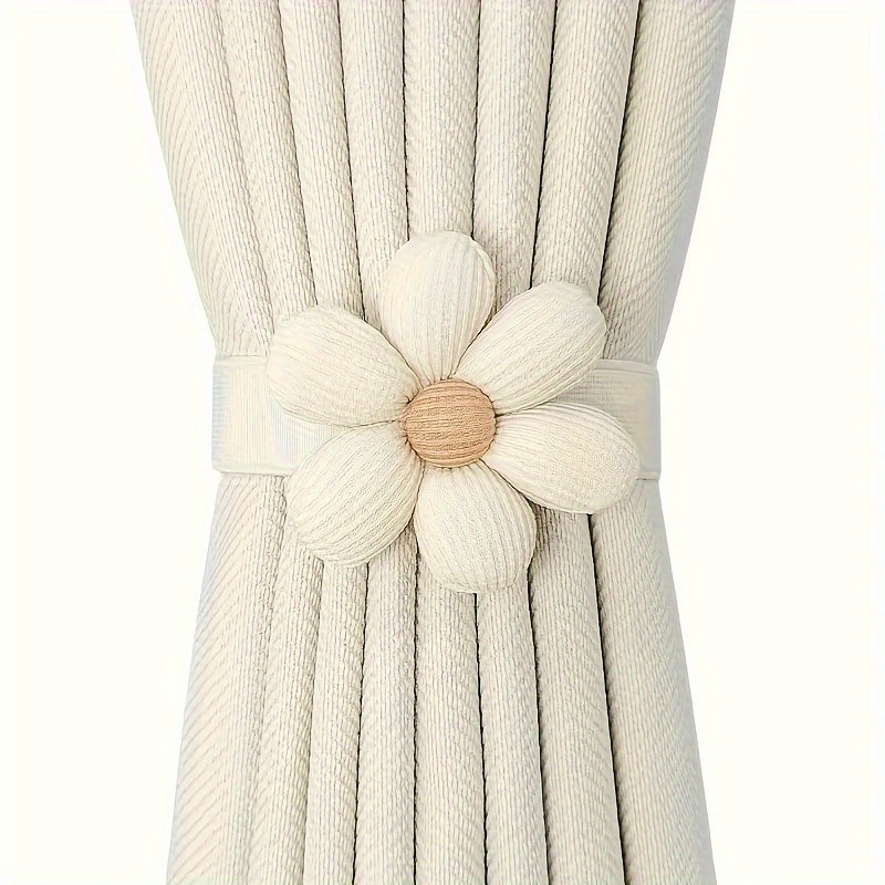 Set of 2 Contemporary Flower Holdbacks with Hidden Button Design, Polyester Tiebacks for Drapery - Perfect for Home Decor