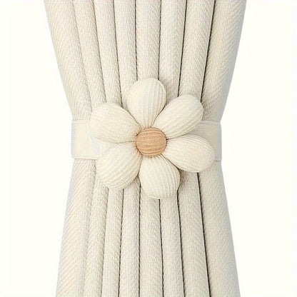 Set of 2 Contemporary Flower Holdbacks with Hidden Button Design, Polyester Tiebacks for Drapery - Perfect for Home Decor