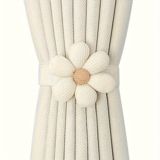 Set of 2 Contemporary Flower Holdbacks with Hidden Button Design, Polyester Tiebacks for Drapery - Perfect for Home Decor