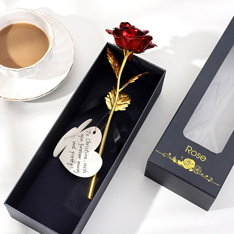 Artificial rose flower set with gift box, card, and romantic handmade design for Valentine's Day, New Year, girlfriend, party, or wedding gift.