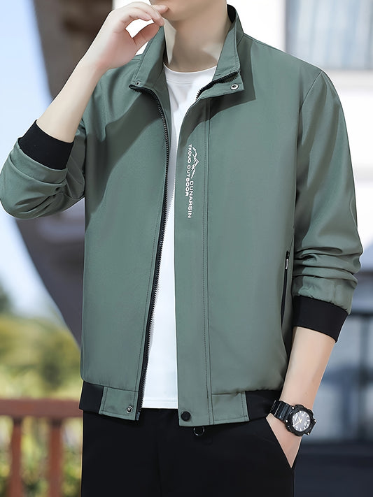 Casual zip up jacket with chic stand collar, for men.