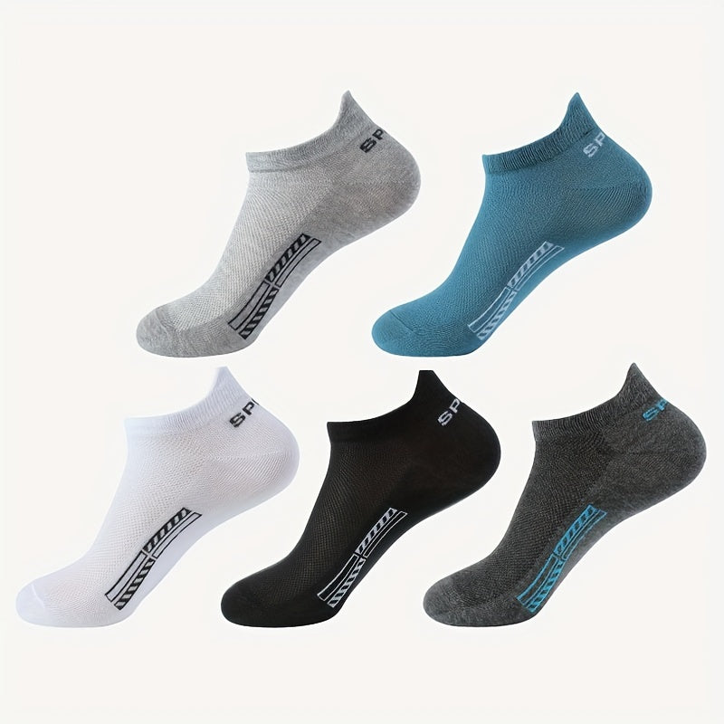 5 pairs of men's solid liner anklet socks for outdoor wear, comfortable and breathable