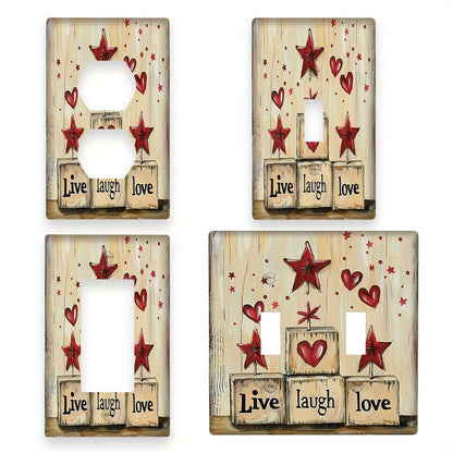 1 Rustic Light Switch Panel with "Live, Love, Laugh" Star Design for 1 or 2 switches, perfect for rustic wall decor in bedrooms, bathrooms, and living rooms - power supply and battery not included.