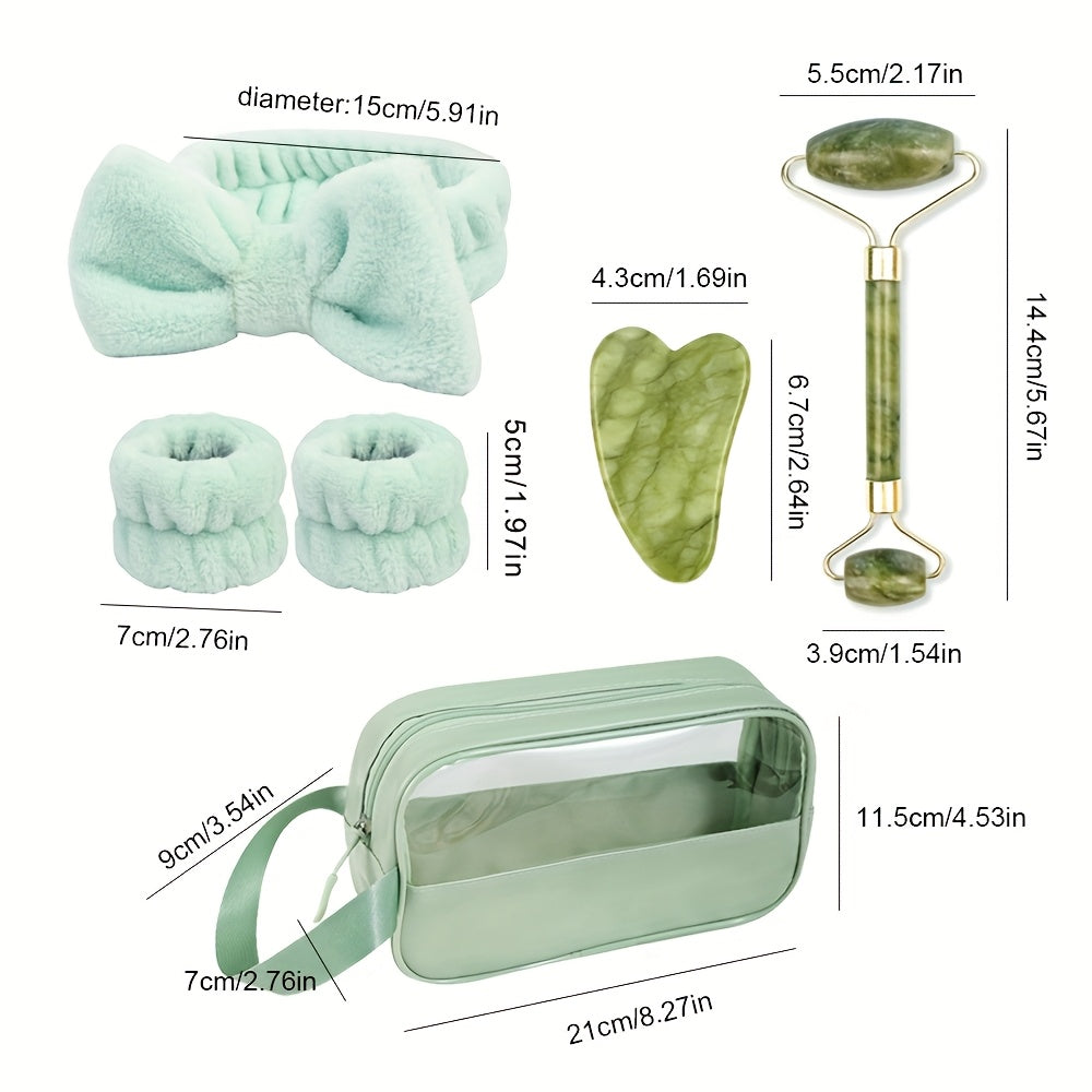 1/2pcs Natural Jade Gua Sha Massage Tool Set, Manual Facial Roller, Great Valentine's Day Gift for Mother and Girlfriend