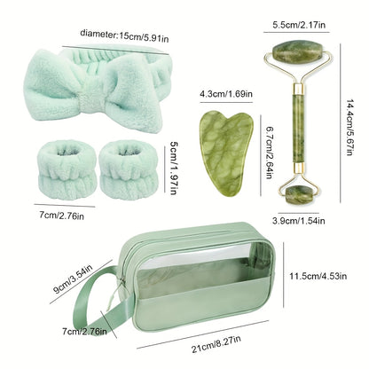 1/2pcs Natural Jade Gua Sha Massage Tool Set, Manual Facial Roller, Great Valentine's Day Gift for Mother and Girlfriend