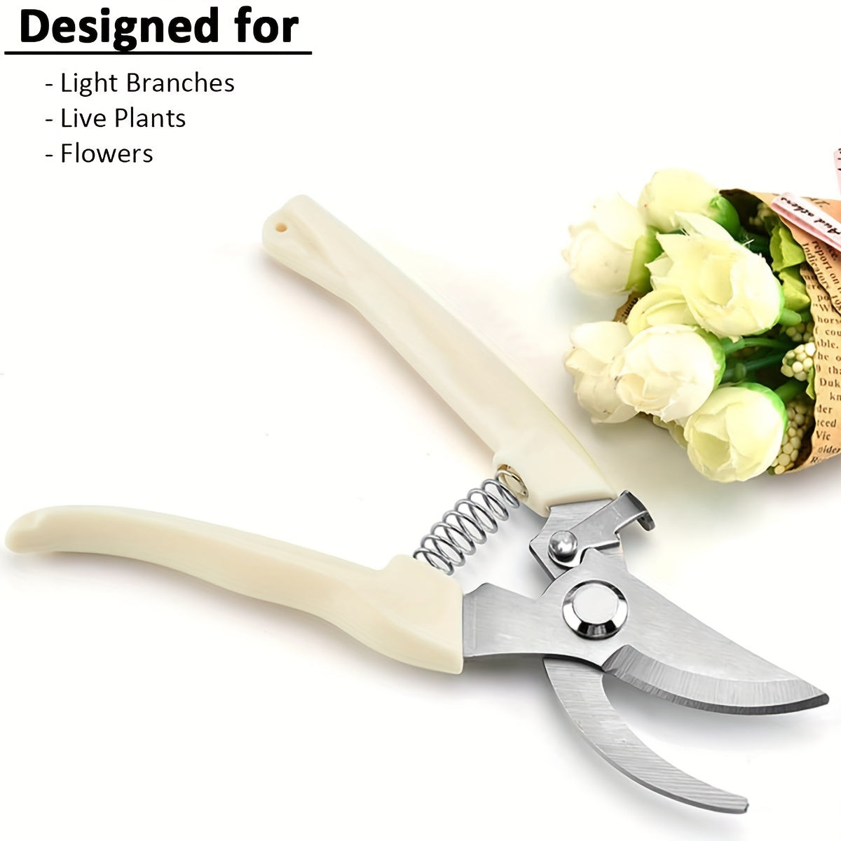 Set of garden pruning shears with sharp blades for cutting flowers, trimming plants, bonsai, and picking fruits.