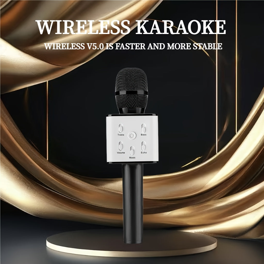 Wireless Karaoke Microphone System with USB-C rechargeable handheld design and 1200mAh lithium battery. Portable for family gatherings and parties, perfect gift for singers and entertainers.