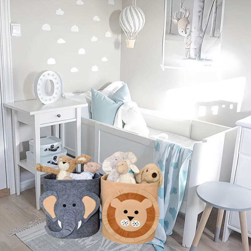 Cartoon animal fabric storage basket, perfect for organizing toys, clothes, and shoes. This multipurpose folding container is great for use in the home, bedroom, dorm, bathroom, or laundry room. Unfinished plush design adds a touch of fun to your storage