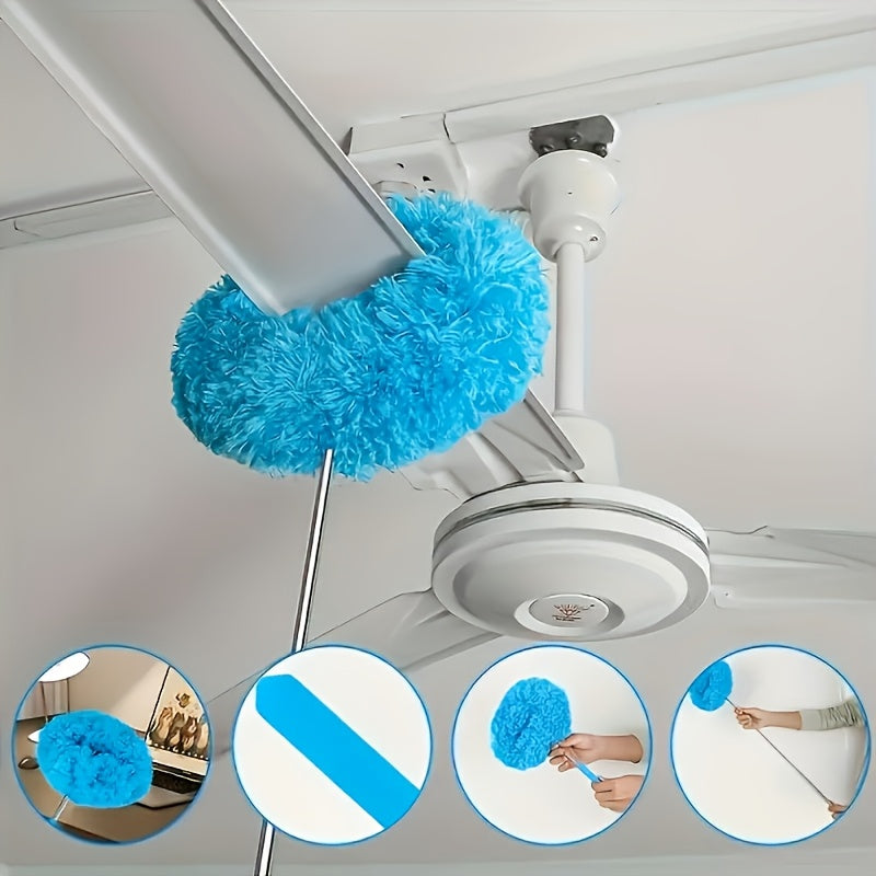 Get the 1pc Extendable Microfiber Ceiling Fan Duster with Locking Buckle! It's reusable, machine washable, and easy to clean with a removable head. Perfect for RV & home use in the living room, bedroom, bathroom, and kitchen. No electricity or battery