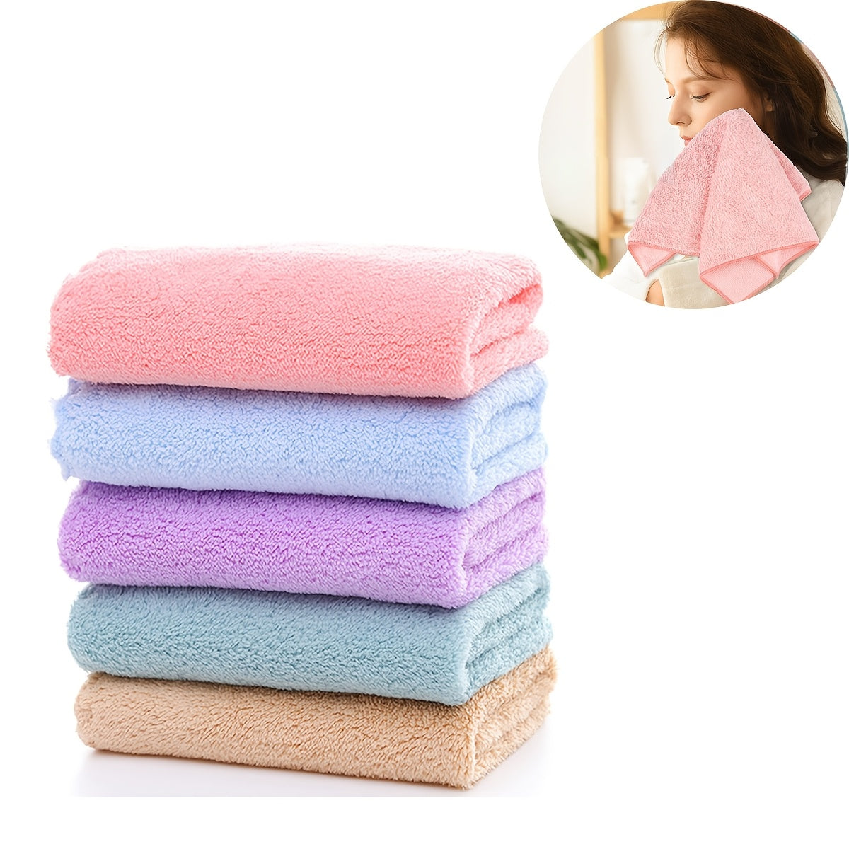 A set of 20 Ultra-Soft Quick-Dry Face Towels in Pastel Colors that are gentle on skin and highly absorbent. These square polyester cleaning cloths are perfect for use in the bathroom, kitchen, outdoors, on glass surfaces, and around the household.