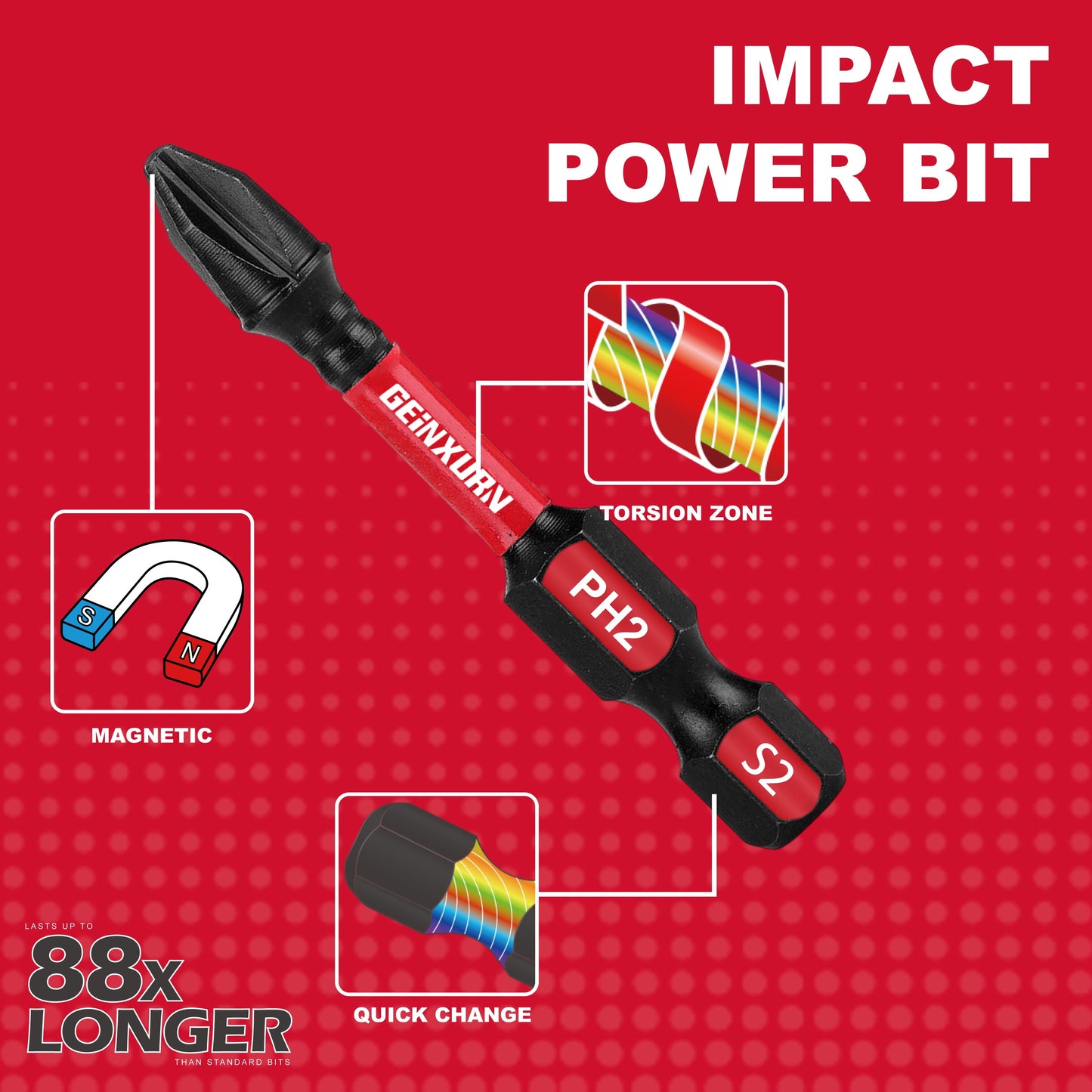 Phillips Impact Tough Screwdriver Power Bit set #1 #2 #3, Insert bit set PH1 PH2 PH3.