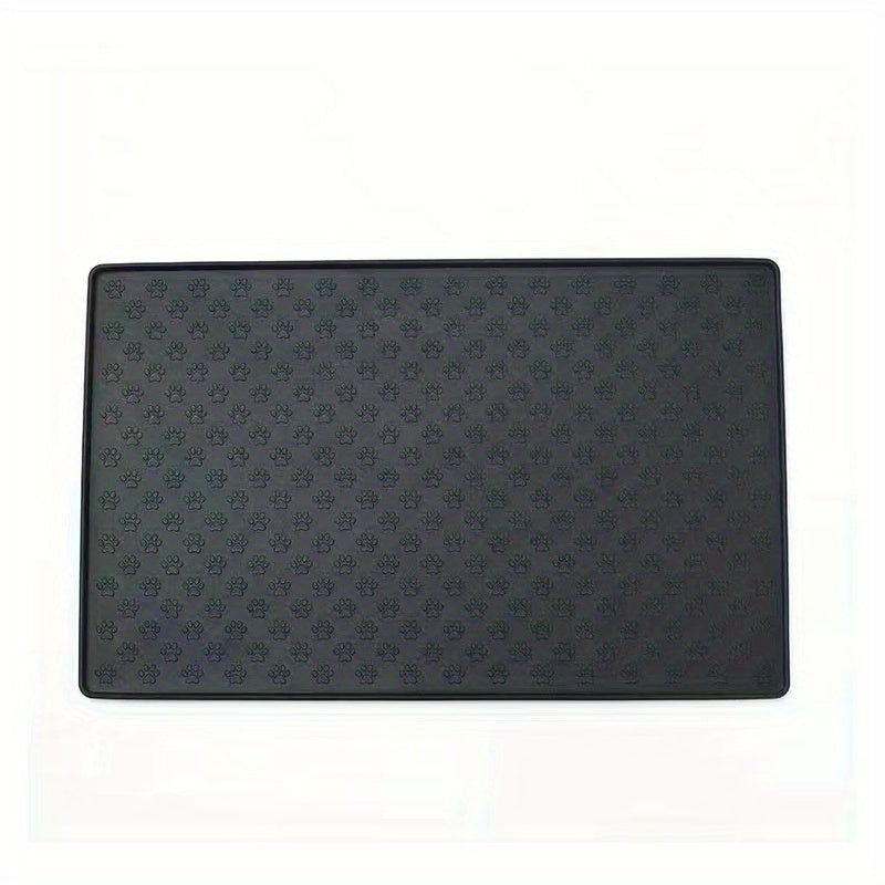 Silicone pet food mat with raised edge.