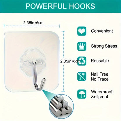 Set of 10/20/30 traceless wall hooks for keys, hats, towels. Easy to install with self-adhesive backing. Suitable for bathroom, bedroom, office, kitchen storage.