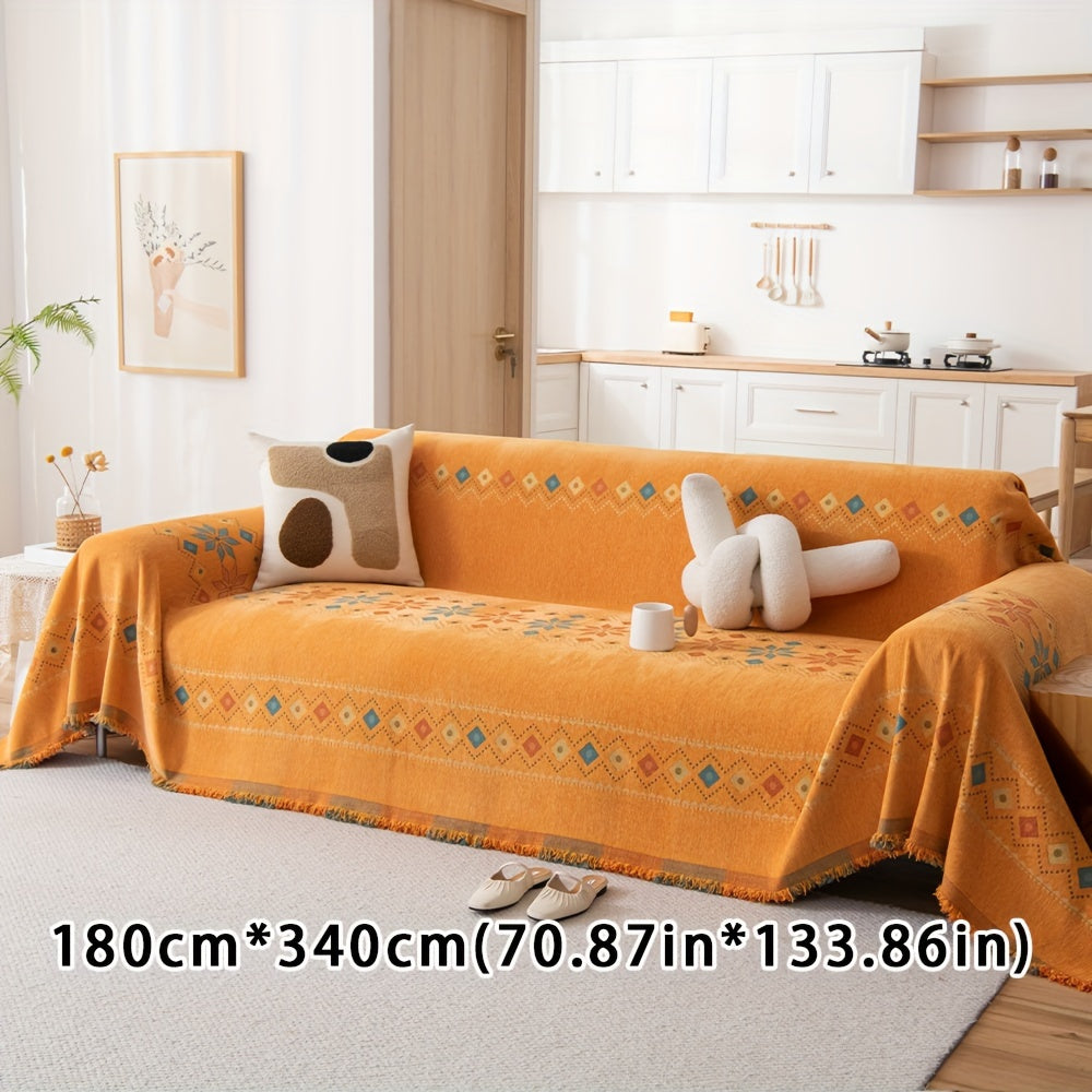 Thick Chenille Boho Sofa Throw Blanket with Pet Protection & Non-slip Design for Home Decoration.