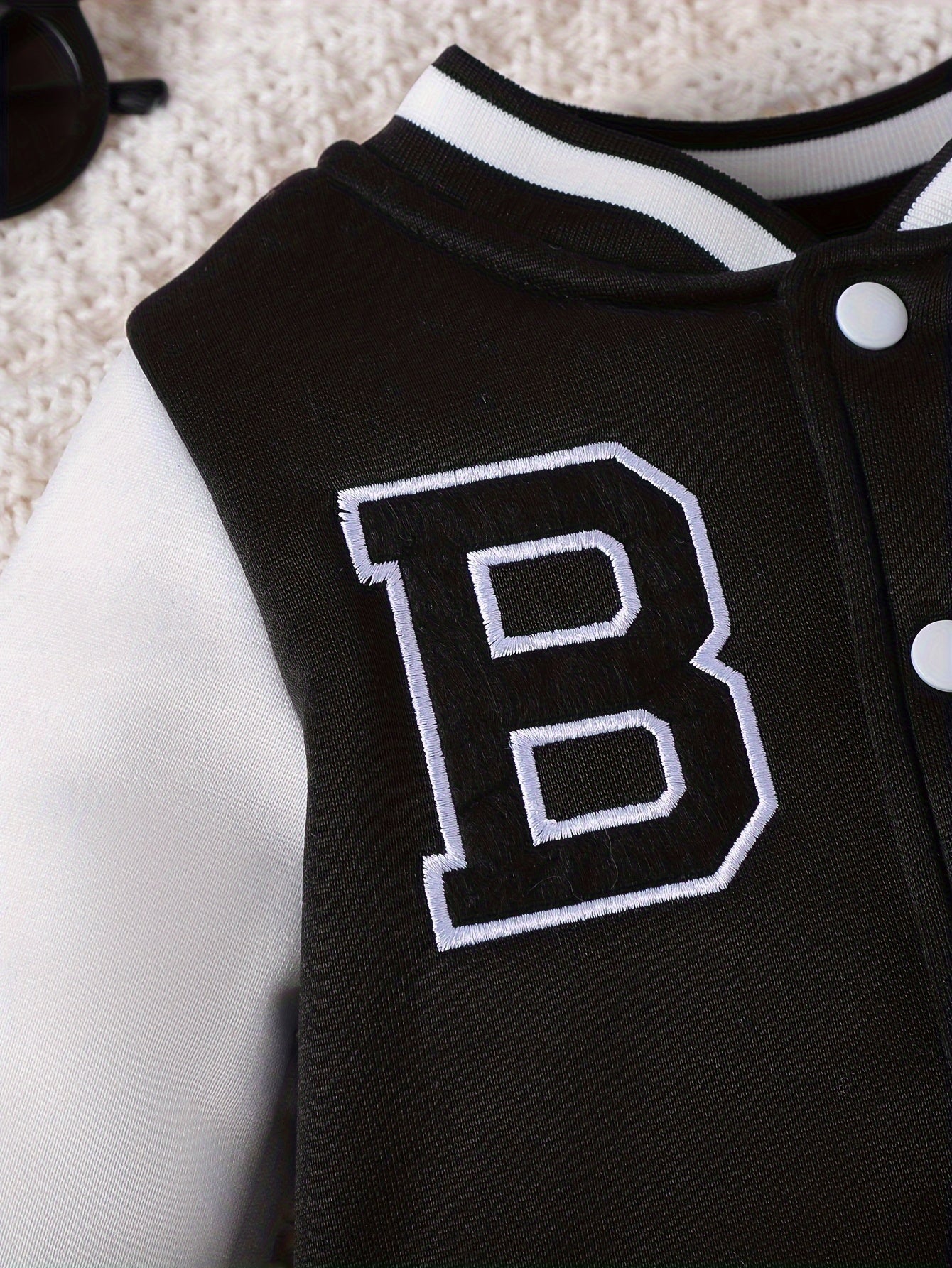 Baby boys' baseball jersey set with letter pattern, including coat top and pants for winter/fall outdoor wear.