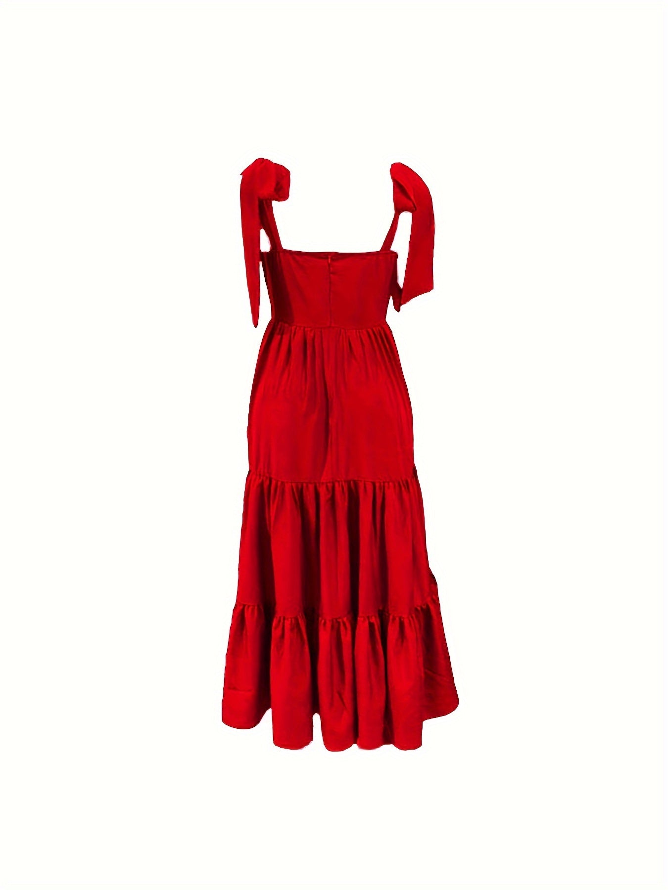 Stylish summer maxi dress for women with bow tie straps, cinched waist, solid color, and machine washable.