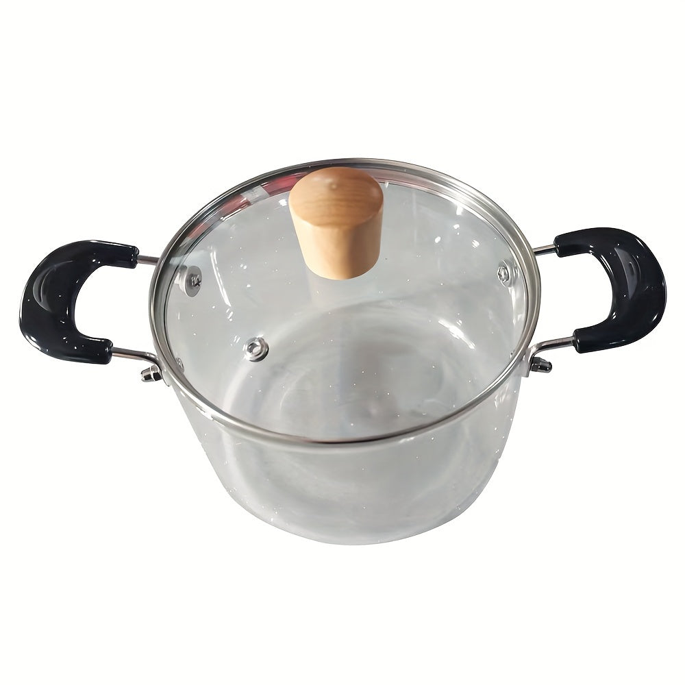 Glass steamer pot with a high capacity and two handles - see-through design, perfect for use in both home kitchens and restaurants.