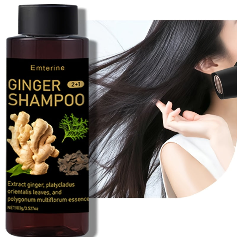 100g EMTERINE Ginger shampoo for normal hair, with herbal formula for cleansing, volumizing, and nourishing scalp. Contains extracts of ginger, platycladus, orientails, polygonum