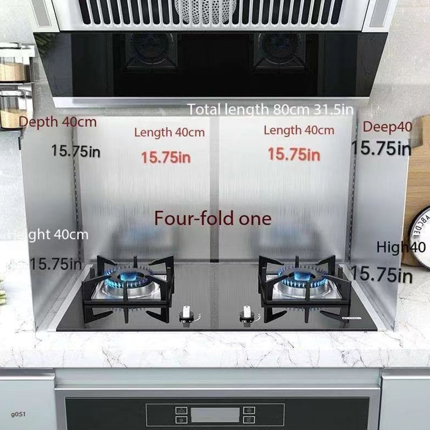 Foldable heat insulation panel made of stainless steel for stove top, Kitchen oil splash shield, acts as a gas range grease splatter screen.