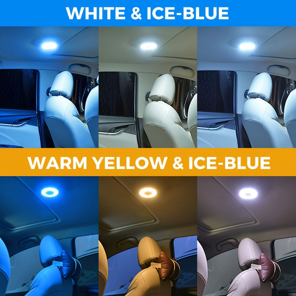 1pc USB rechargeable LED car ceiling light with 3 colors, magnetic roof attachment for vehicle and RV use, and can also be used as a reading or cabinet light in the bedroom.