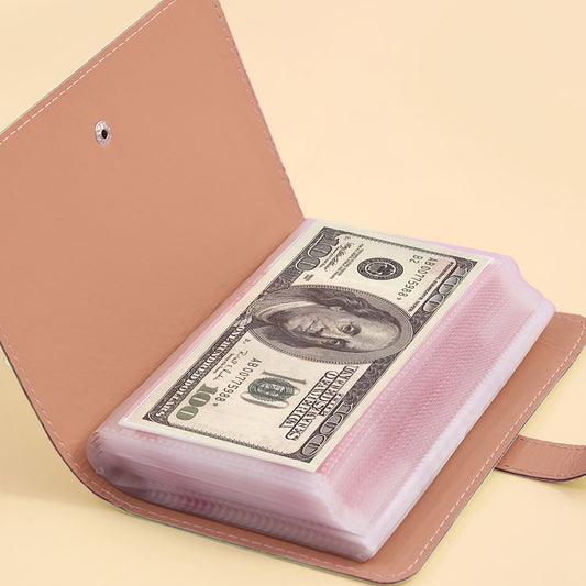 1 PU banknote storage book holds 100 banknotes and includes photos, stamps, and bank card storage. Also, 1 A6 ultra-large capacity cash storage notebook comes with 50 inner pages.