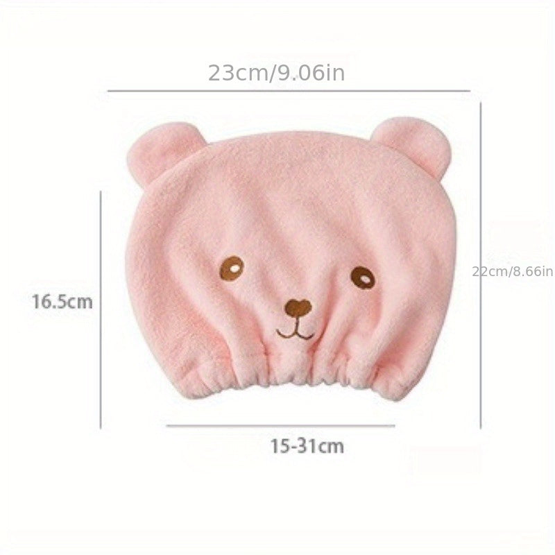 Modern cartoon bear hair towel made of thickened coral fleece, absorbent, fade resistant, lightweight quick-dry cap.