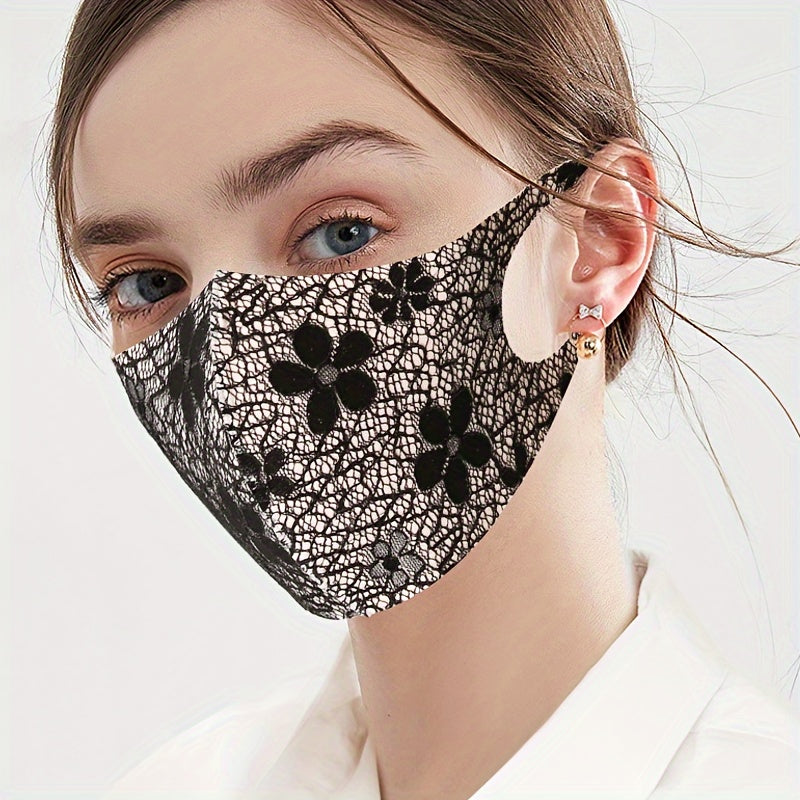 Stylish Lace Face Mask Set Featuring Floral Design - Includes 2 Masks, Reusable and Breathable, Ideal for Outdoor Activities and Sun Protection