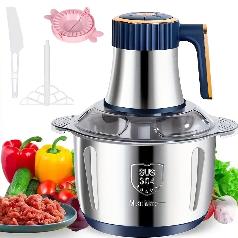 5L Stainless Steel Food Processor with 6-Blade System - Fast Meat Mincer & Vegetable Chopper, powerful kitchen gadget for onions, garlic, salads and kids' food, US Plug.