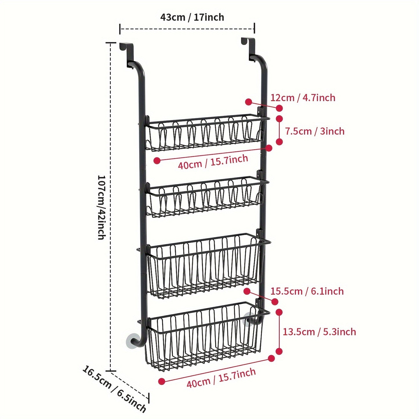 1pc Classic Black Metal Over-the-Door Pantry Organizer with 6-Tier Heavy-Duty Storage Rack for Easy Kitchen Essentials Organization.