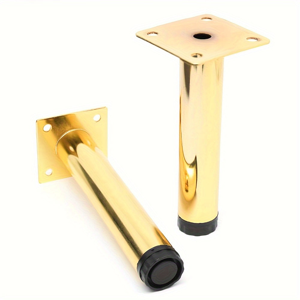 Golden adjustable steel furniture legs - 1 piece, ideal for sofas, TV stands, and coffee tables.