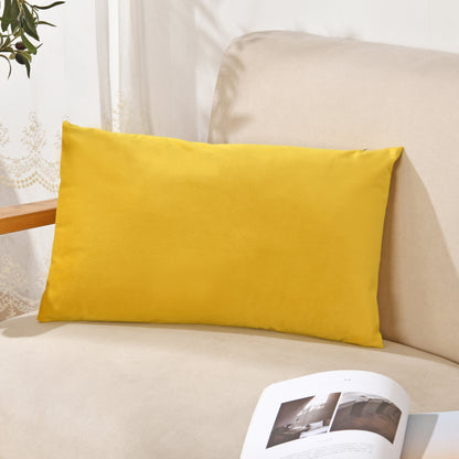 Modern Dutch Velvet Throw Pillow Cover in Navy Blue, Yellow-Green, Orange. Soft polyester, zip closure, hand wash only. For living room & bedroom decor (Pillow not included).