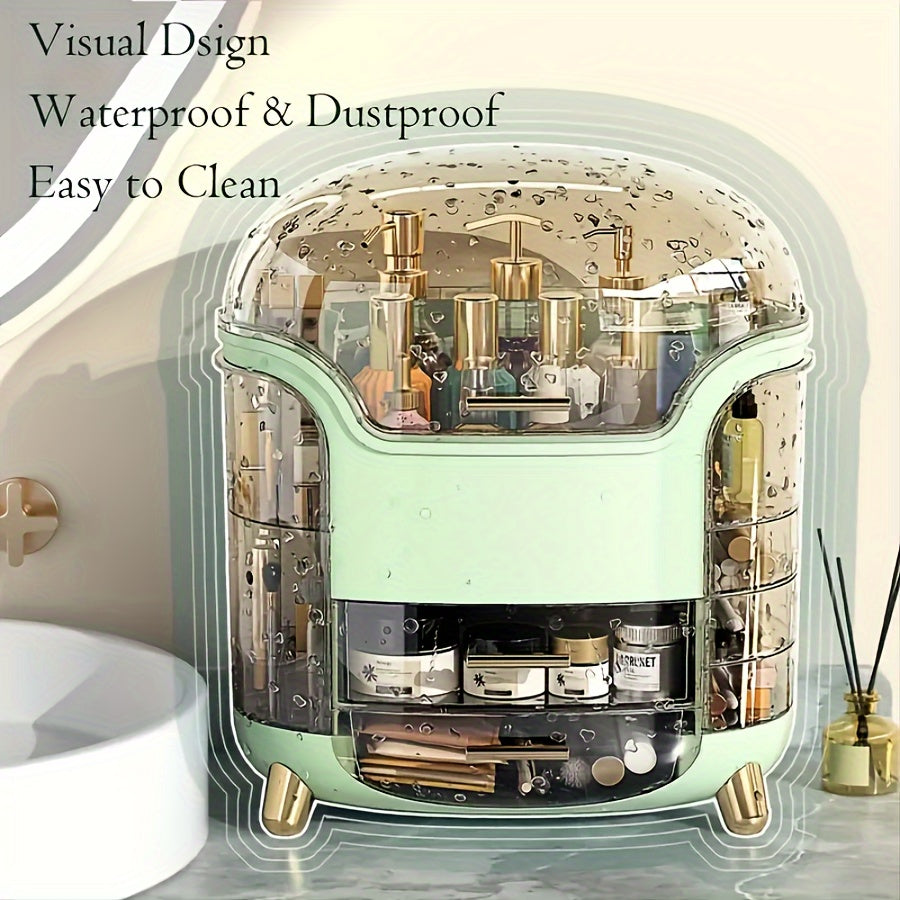 Makeup organizer with large beauty box for vanity or desk storage.