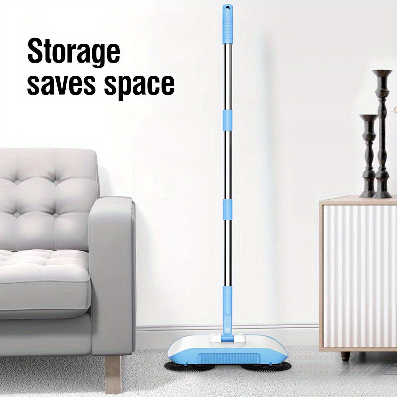 Versatile 3-in-1 Hand Push Broom with Extended Handle, Wooden Sweep Vacuum Mop for Hardwood, Ceramic, Tile Surfaces, featuring an Automatic Spiral Deep Cleaning System for Household & Professional Applications in various Spaces such as Living Room