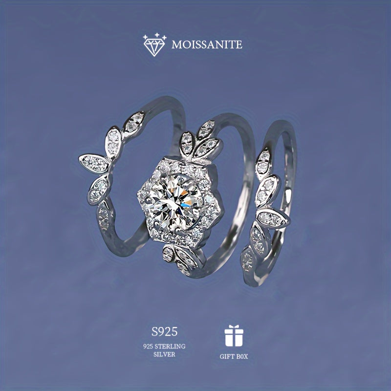 An elegant and fashionable Vintage Boho 1ct Moissanite Hexagon Triple Stack Ring crafted for women, made of 925 Sterling Silver that is hypoallergenic. This classic design exudes nobility and sophistication, making it a perfect choice for an engagement