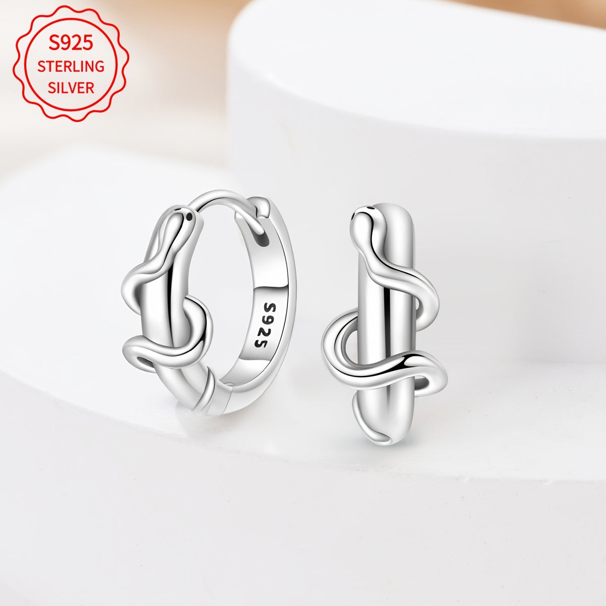 Elegant and simple 925 Sterling Silver snake earrings weighing 4g/0.14oz. Perfect accessory for parties, travel, birthdays, or as a fashion jewelry gift for ladies. Great for DIY projects.