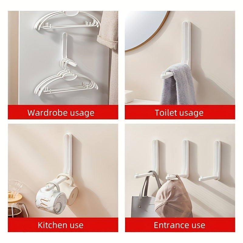 Foldable wall hanger with hooks, perfect for saving space. Made of durable plastic, this organizer is ideal for holding clothes and towels. Versatile storage rack suitable for both indoor and outdoor use. Easy to install on the wall, with a casual style