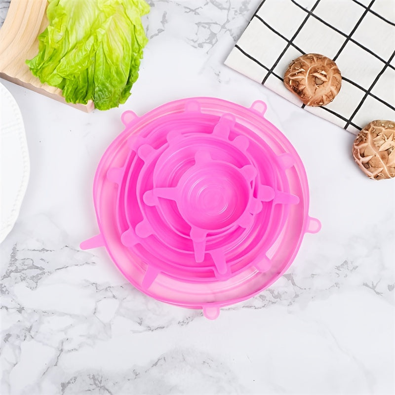 Silicone Stretch Lids 6 ta to'plami - Ko'p maqsadli oziq-ovqat idishlari qoplamalari, mevalar va sabzavotlar uchun qayta ishlatiladigan va cho'ziladigan yangilanish qopqog'i, uy uchun zarur oshxona asboblari