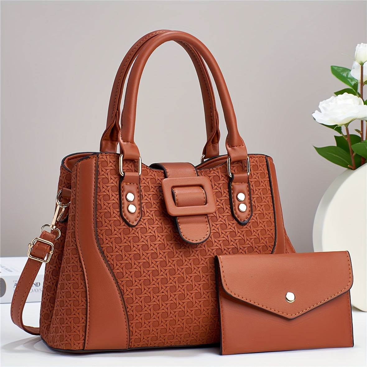 New Two-Piece Set Fashion Handbag for Women with Woven Design, High Appearance Level, and Large Capacity