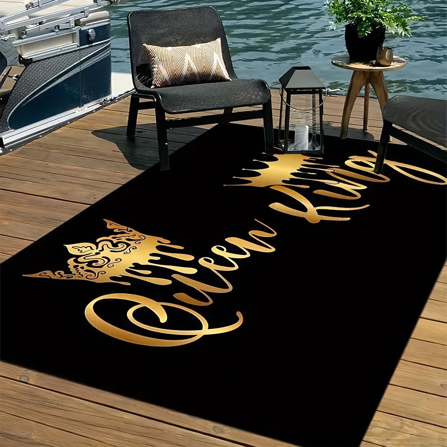 Soft Non-Slip Area Rug with Queen & King Crown Design - Stain Resistant, Machine Washable for Living Room and Kitchen Décor