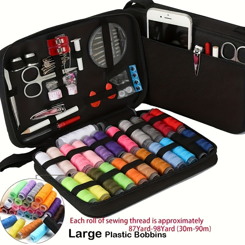 27-piece portable sewing kit with vibrant threads, needles, and essentials for home, office, or travel.