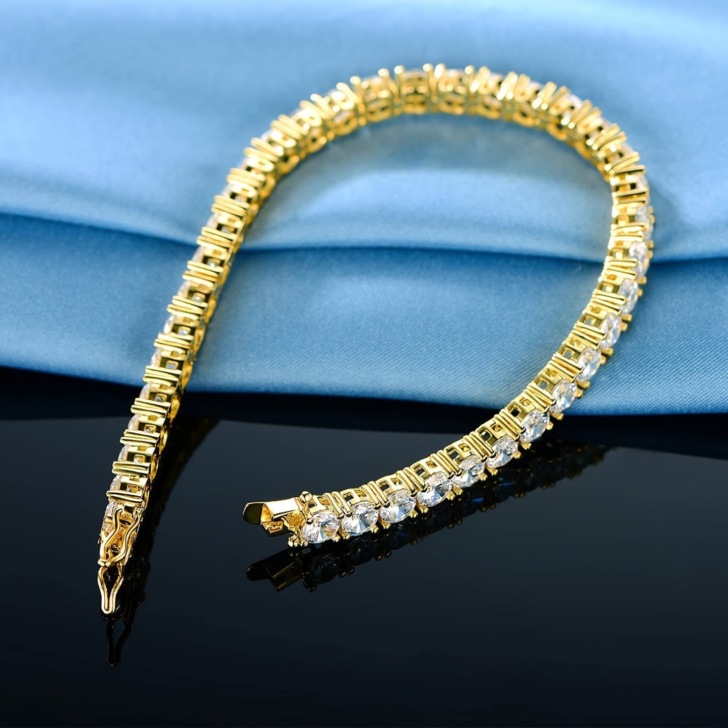 Vintage 18K Gold Plated 925 Silver Tennis Bracelet featuring Synthetic Cubic Zirconia, July Birthstone. Versatile Piece for Everyday Wear and Ideal Gift for Valentine's Day.