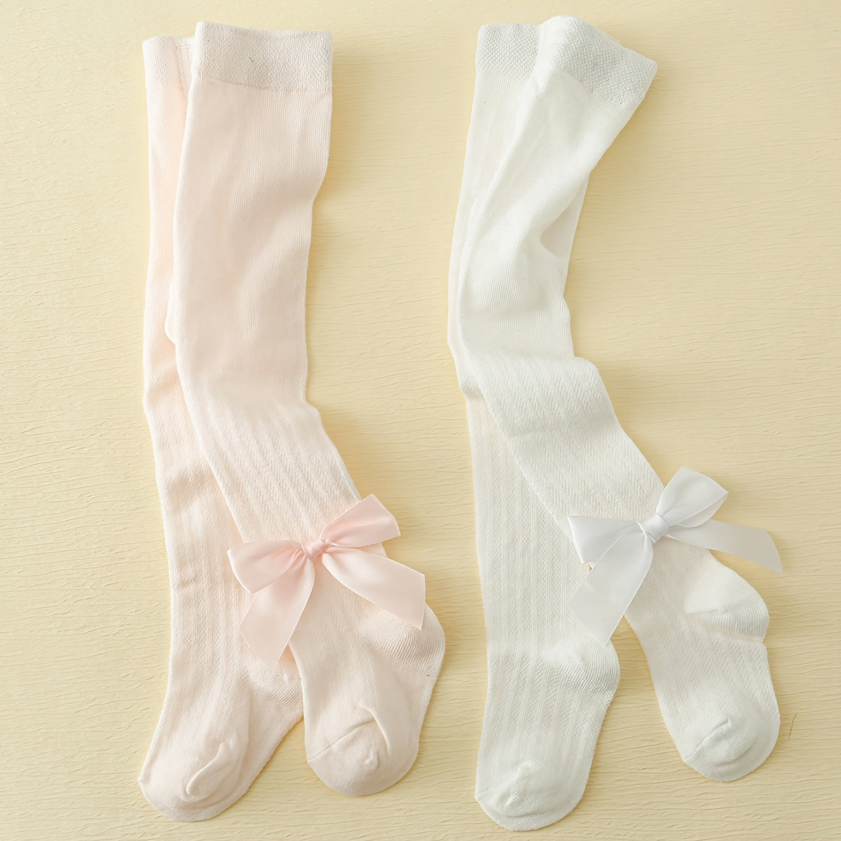 2 Girls' Summer Mosquito-Repellent Knee-High Socks with Bow - Breathable Cotton Blend, All-Seasons